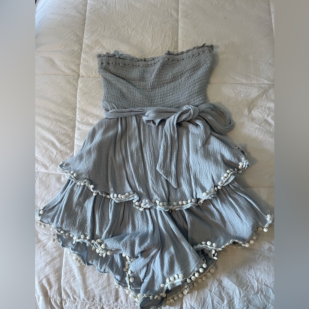 Gray Strapless Ruffle Romper - Picture 2 of 6